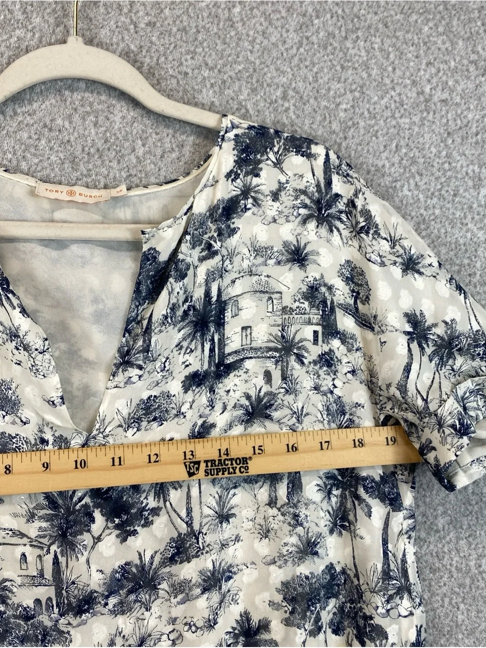 Tory Burch Silk Tropical Print Shirt Dress Purple Size S Silk Blend Tied Waist